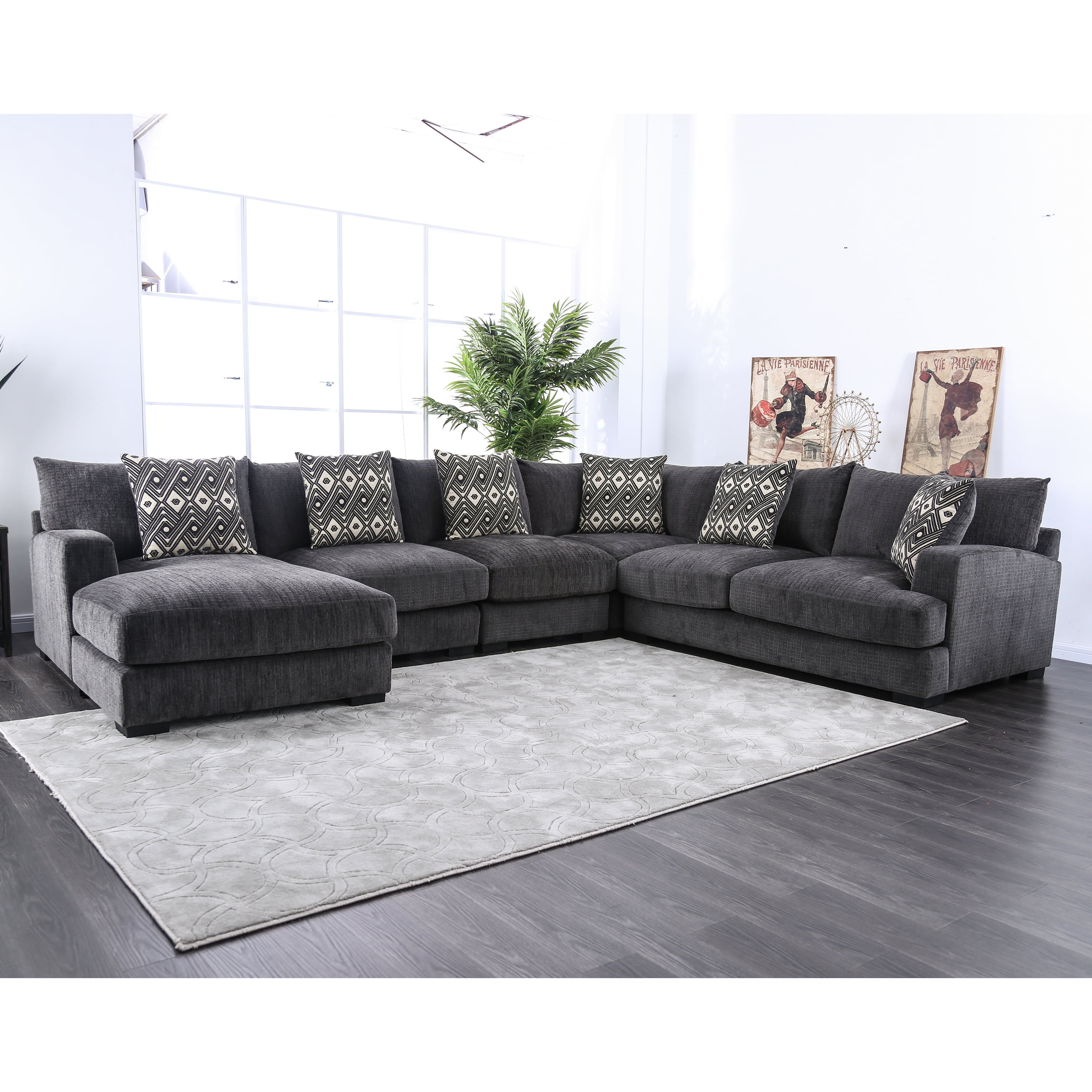Furniture of America Contemporary Fabric Kayla Sectional, Gray