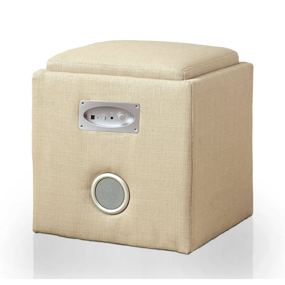 Furniture of America Contemporary Fabric Neko Speaker Ottoman, Ivory