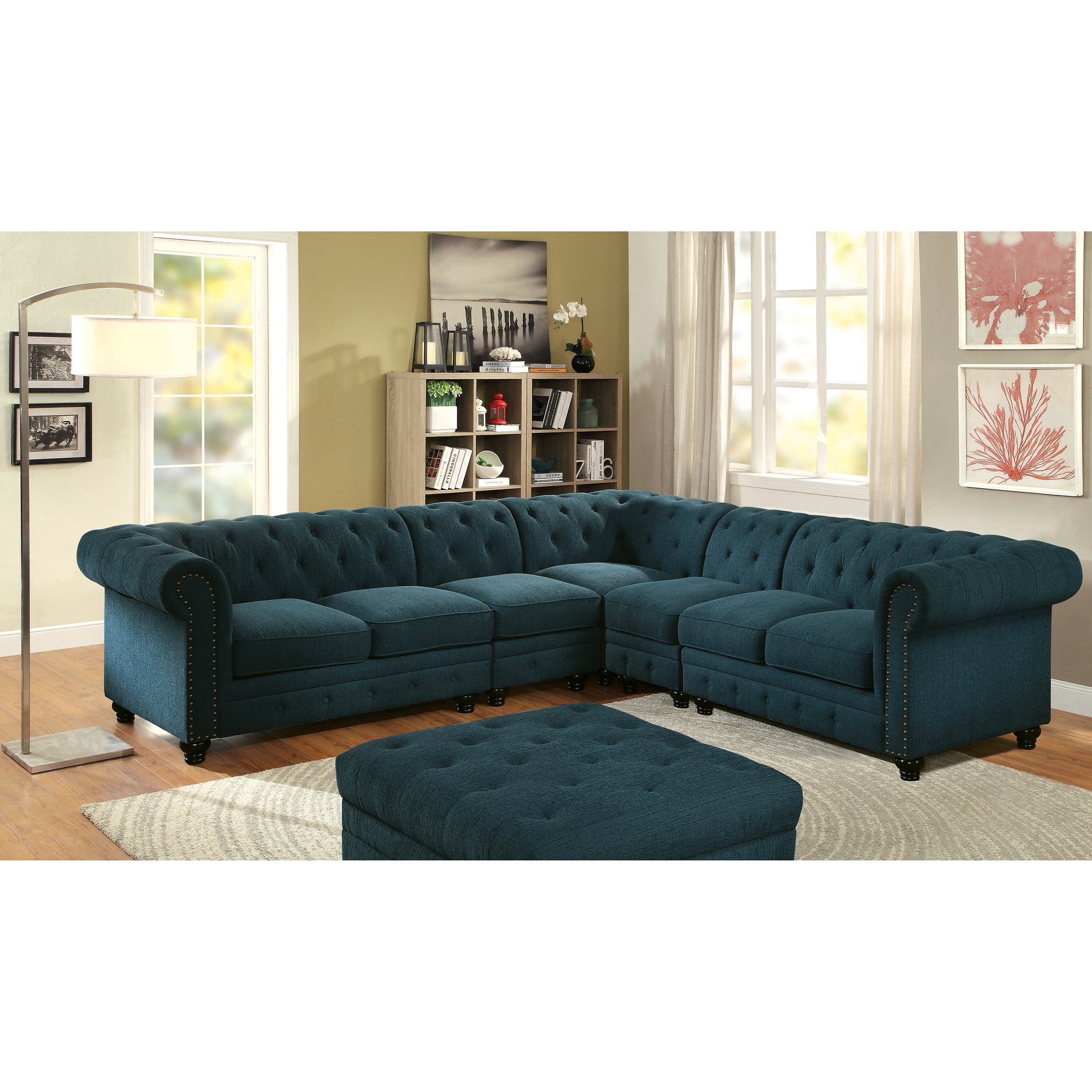 Furniture of America Contemporary Fabric Sectional with Chair