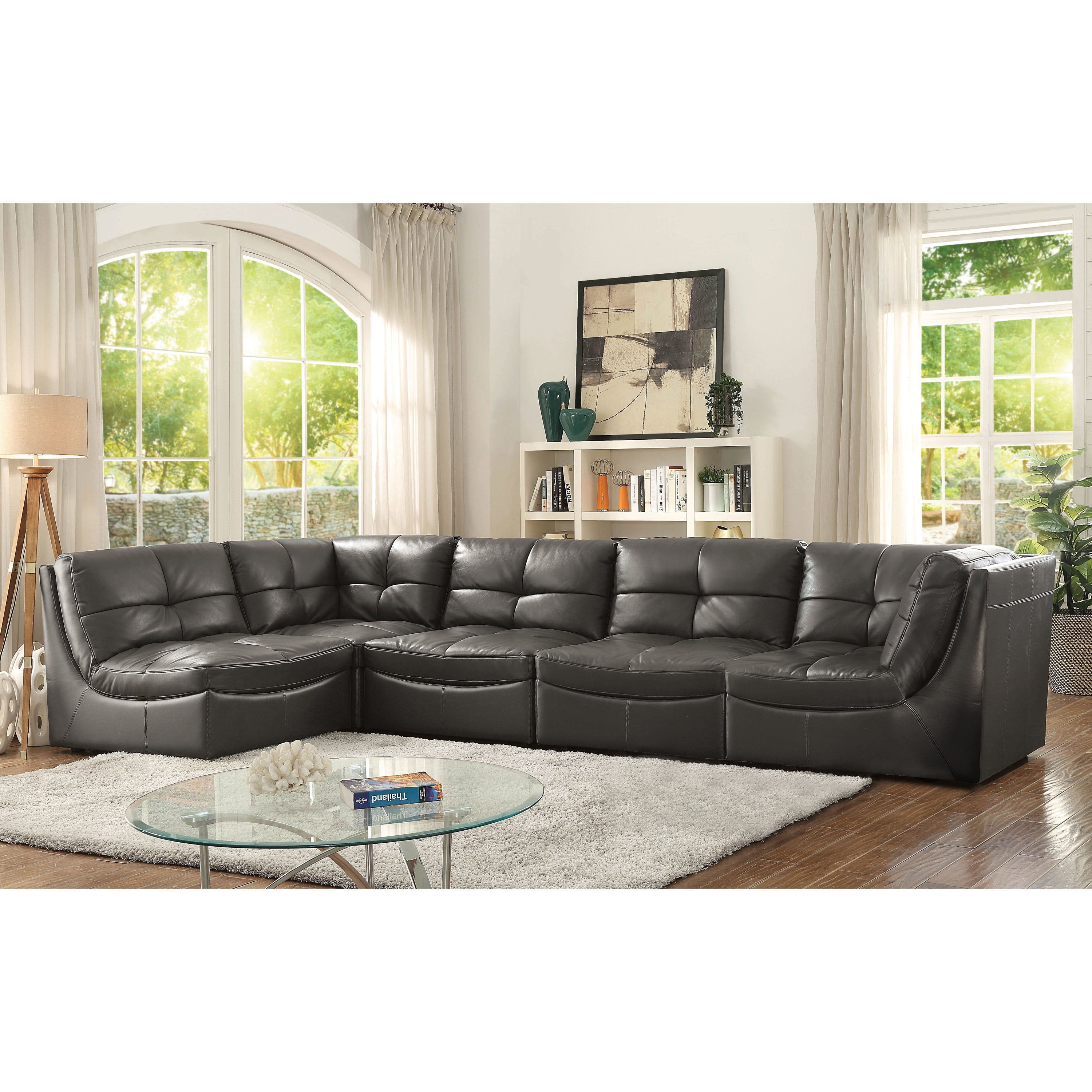 Furniture of america faux cheap leather reclining sectional with chaise