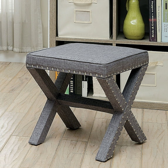 Furniture of America Contemporary Faux Linen Tarino Ottoman, Light Gray