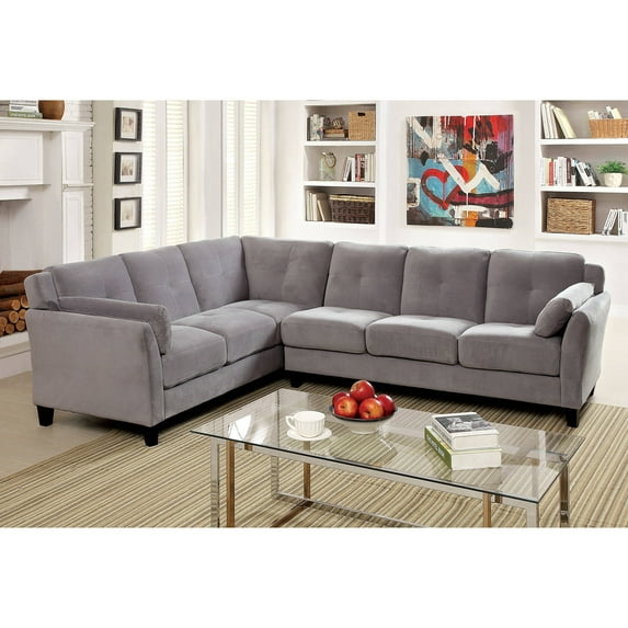 Furniture of America Contemporary Flannelette Roseanne Sectional, Gray