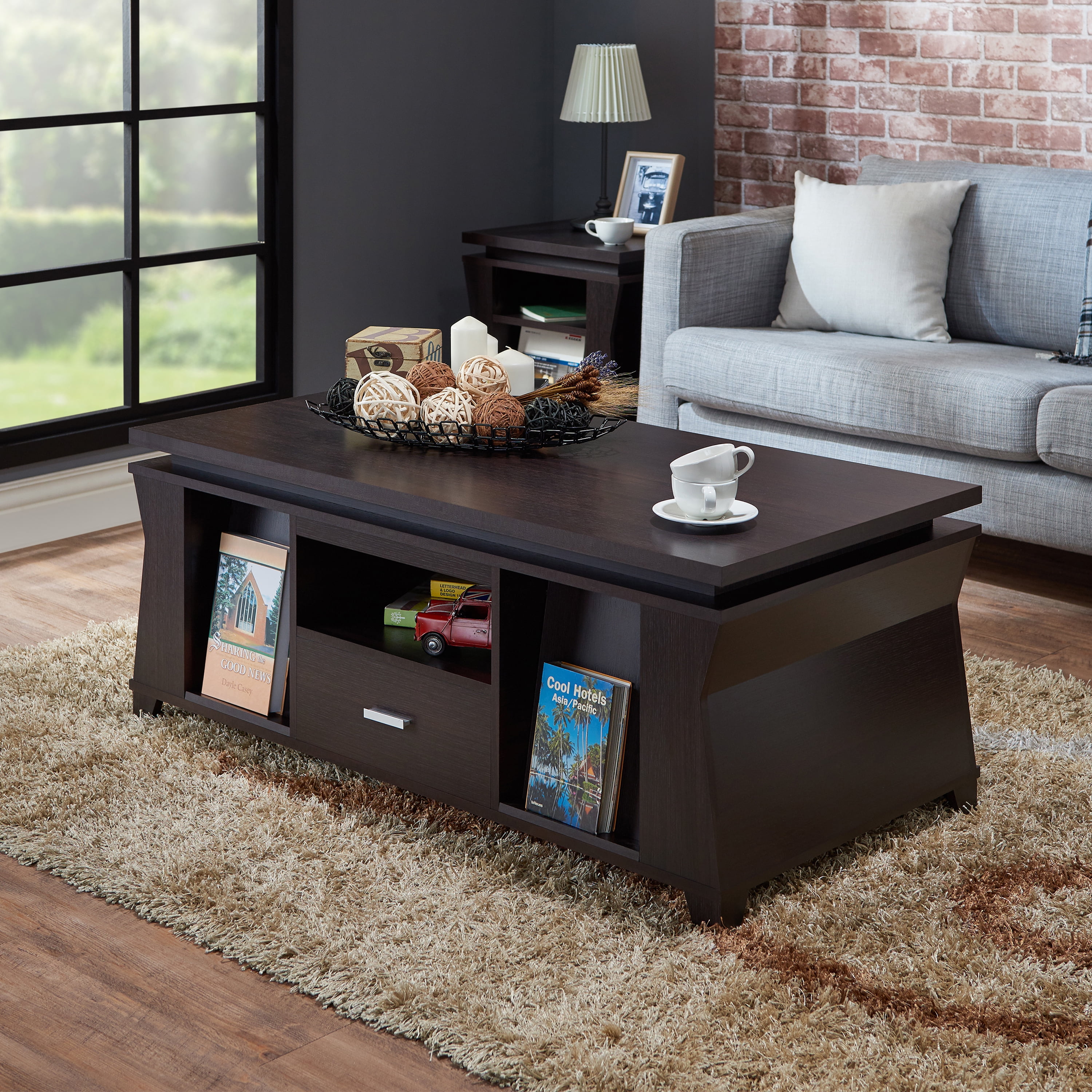 Furniture of America Contemporary Storage Coffee Table, Espresso