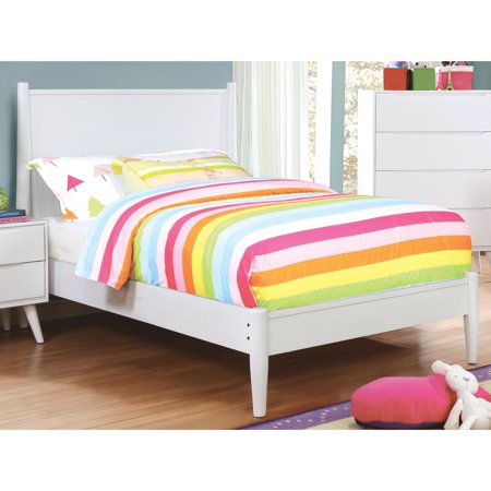 Furniture of America Coop Mid-Century Modern Wood Teen Platform Bed by White Wood Finish Twin