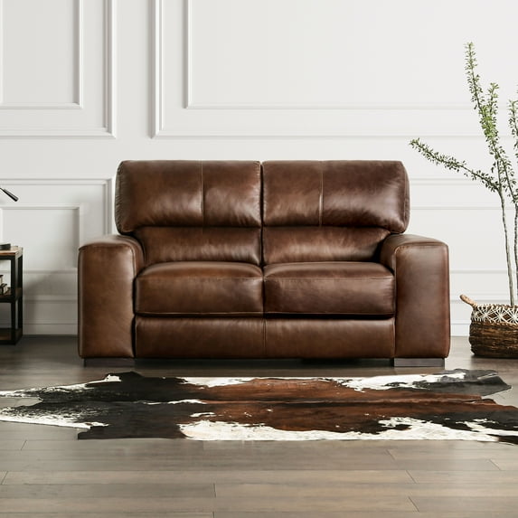 Furniture of America Copell Transitional Leather Upholstered Indoor Loveseat, Cognac