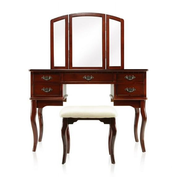 Furniture of America Coriander Wood 3-Piece Bedroom Vanity Set in Cherry