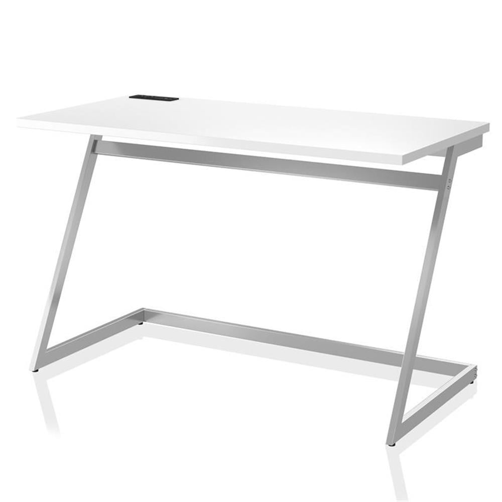 Furniture of America Cornica Metal Writing Desk with USB in White and ...
