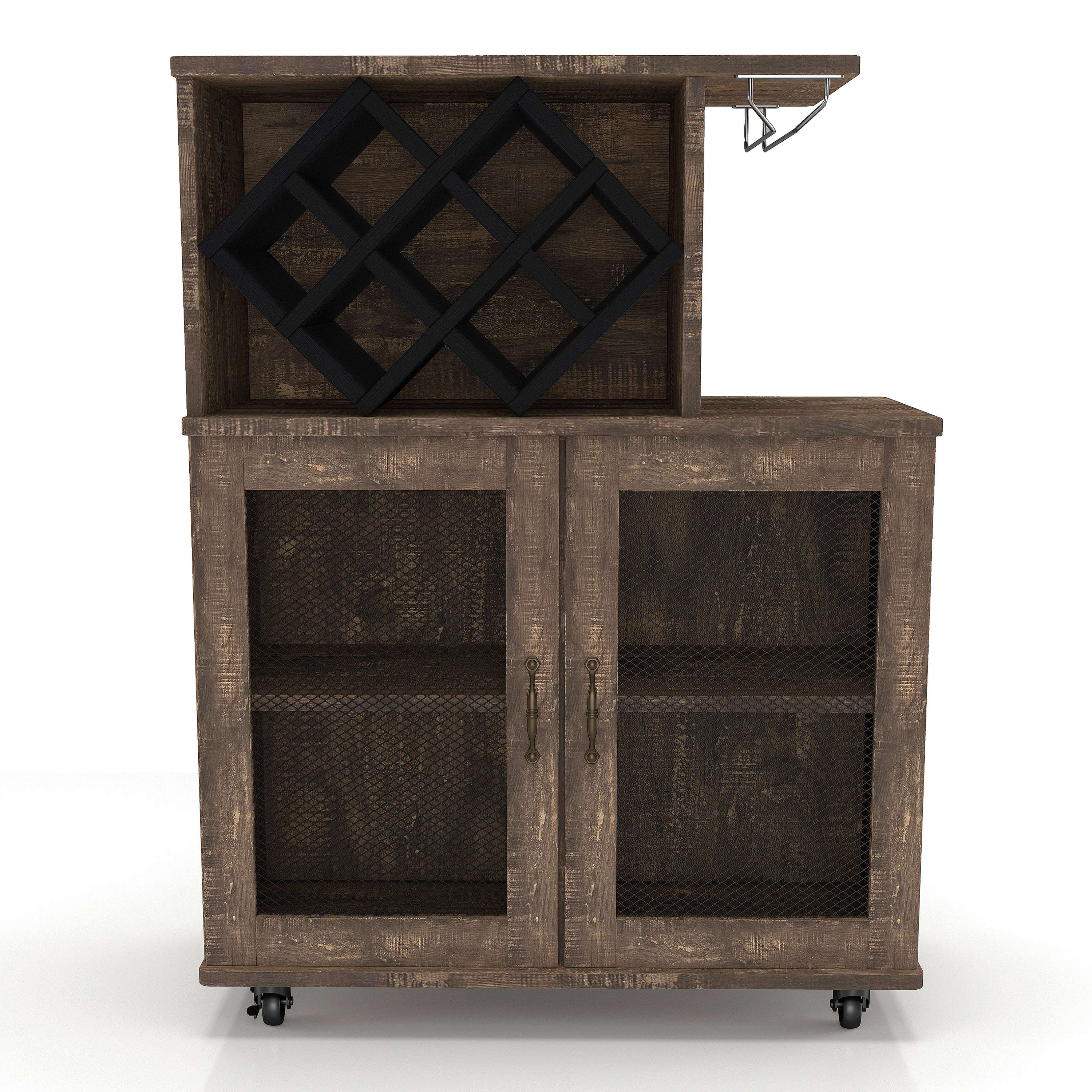 Furniture of America Craden Wood Multi-Storage Mini Bar, Reclaimed Oak