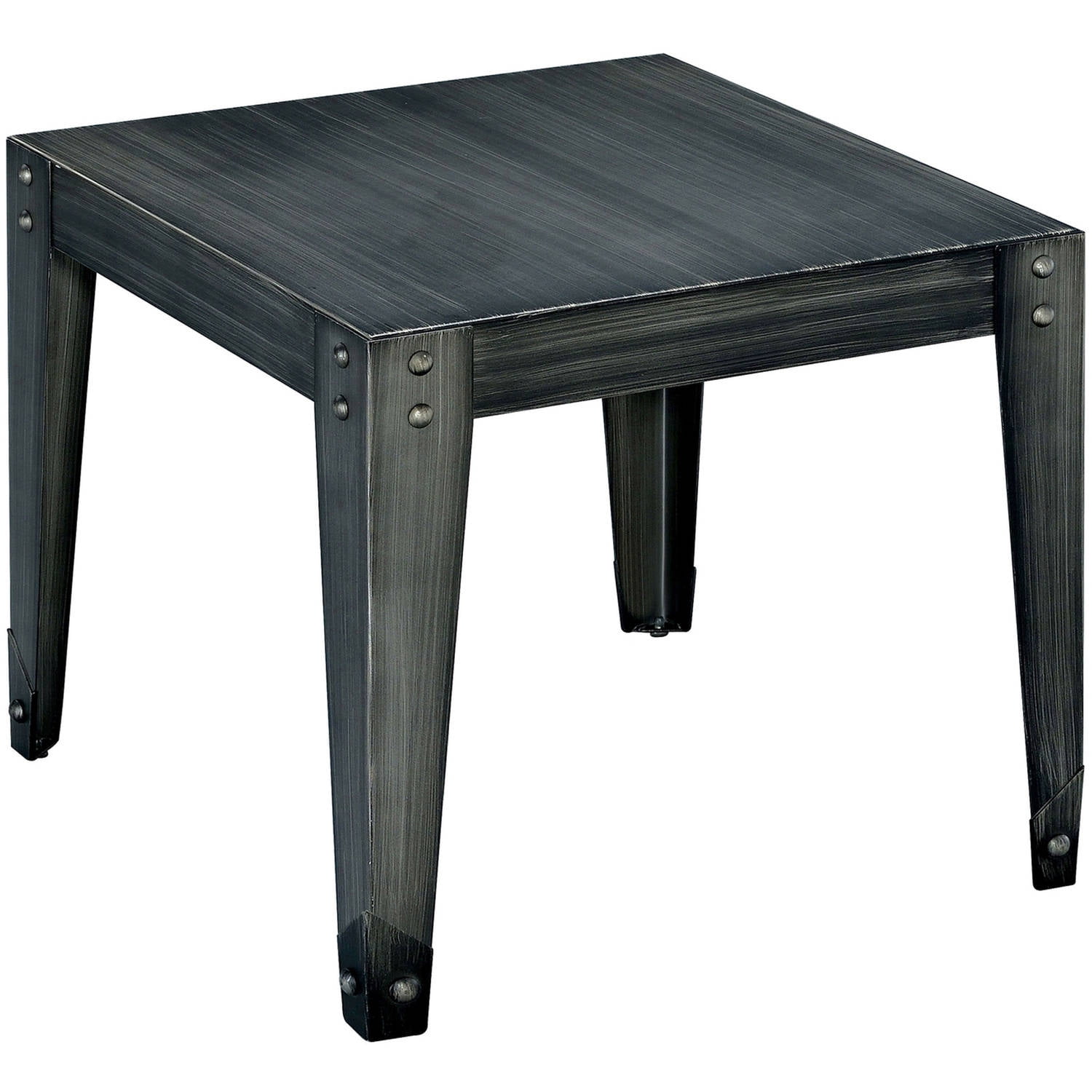 Furniture of America Crain Industrial Metal End Table, Weathered Black