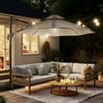 thumbnail image 1 of Furniture of America Crane 10' Double Top Round Umbrella with LED, Beige, 1 of 11