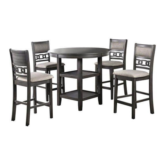 Furniture of America Cristor Solid Wood 5-Piece Counter Dining Table Set in Gray