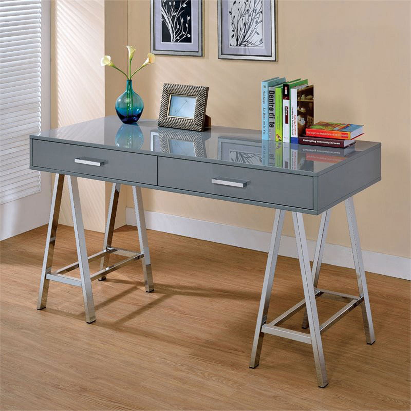 Writing Drawer Table Furniture of America Crost Contemporary Metal 2-Drawer Writing Desk in ...