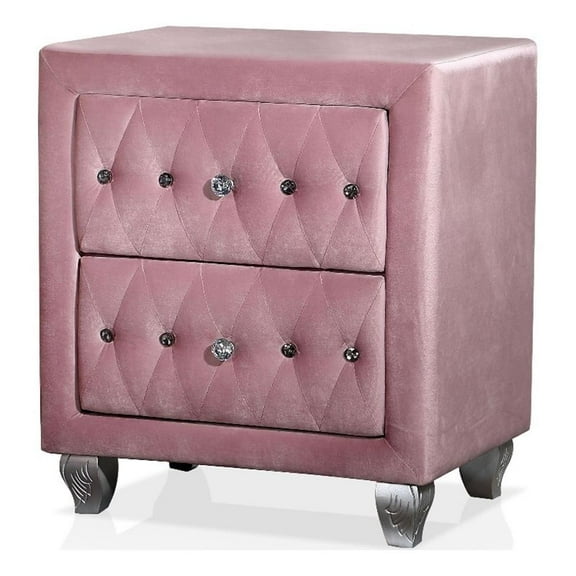 Furniture of America Cyndi Fabric Upholstered Pink Nightstand and Care Kit