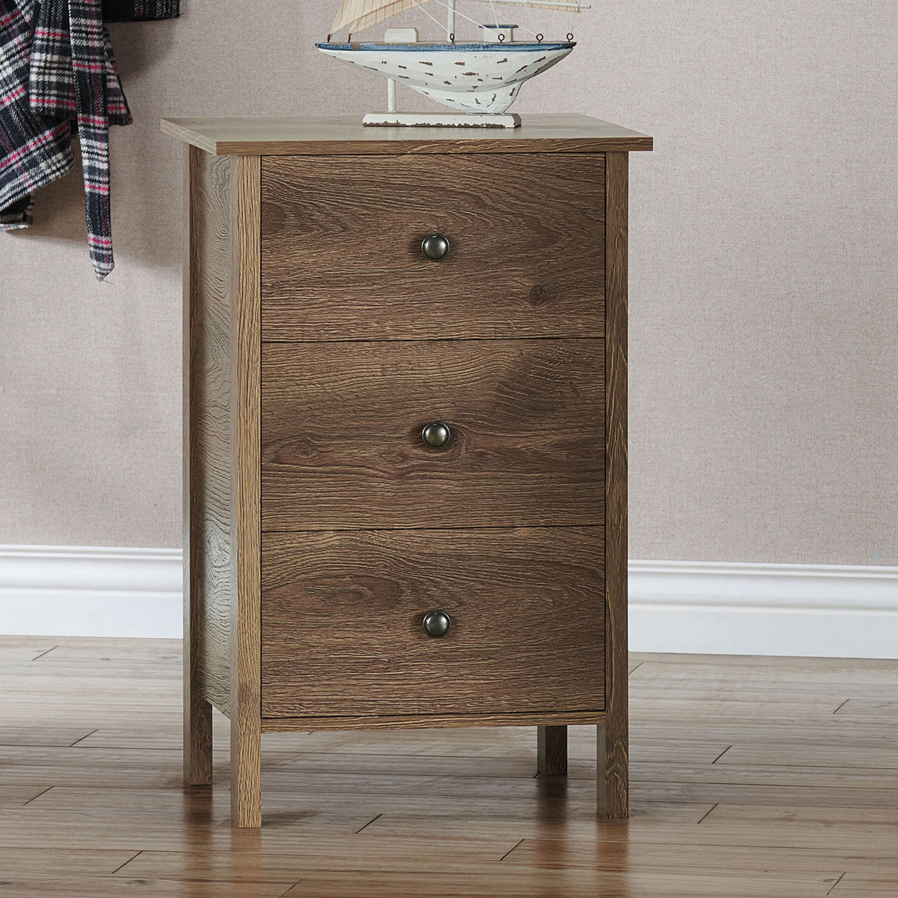 Furniture of America Daena Adult Nightstand with 3-Drawer, Distressed Walnut