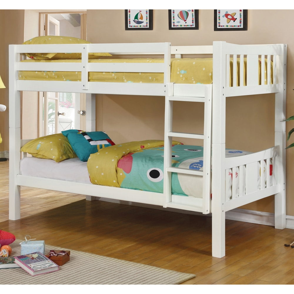Furniture of America Dai Modern Twin over Twin Solid Wood Bunk Bed with ...