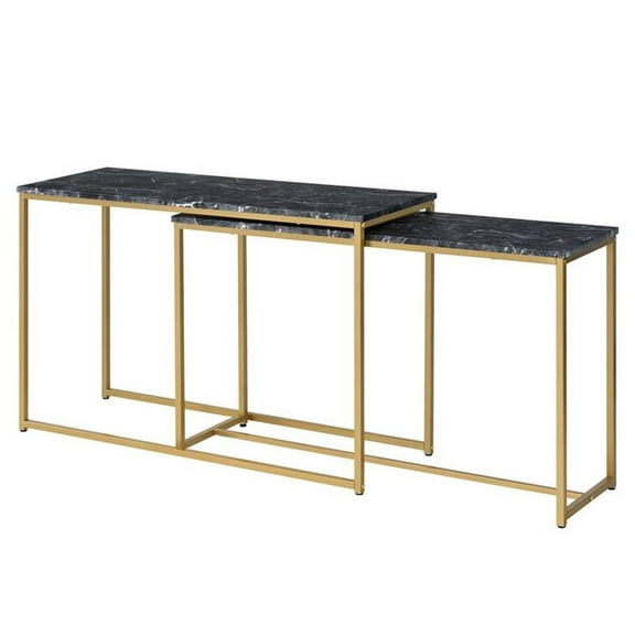 Furniture of America Dallan Metal 2-Piece Nesting Sofa Table in Gold and Black