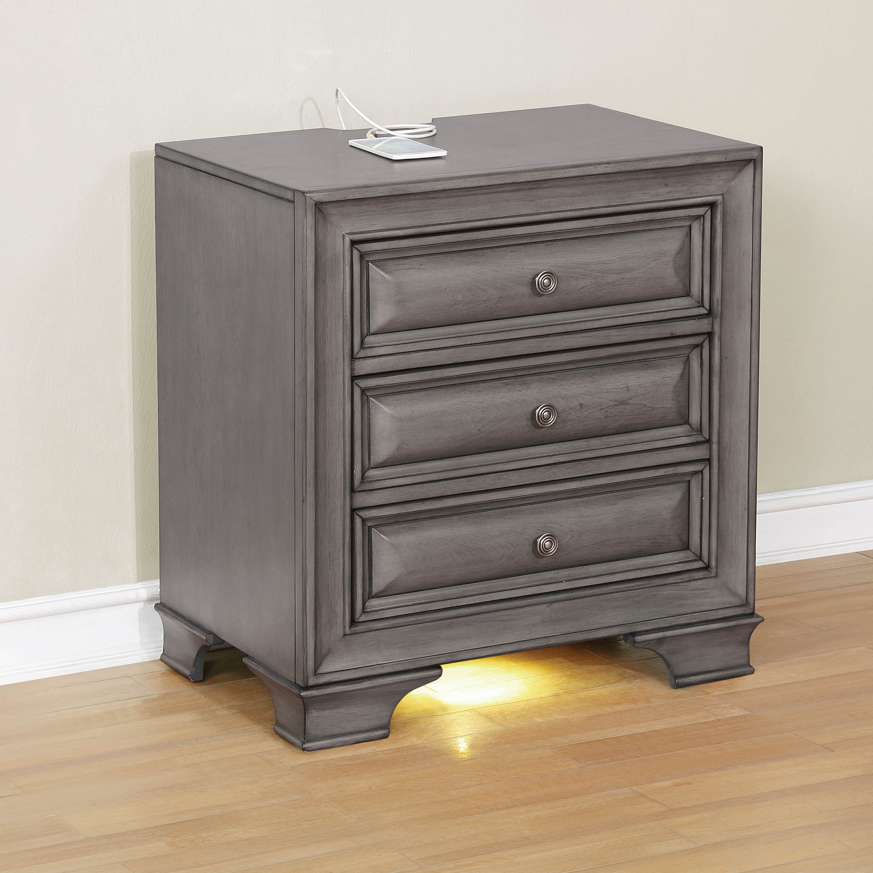 Furniture of America Damien Rustic Nightstand with 3-Drawer, Gray