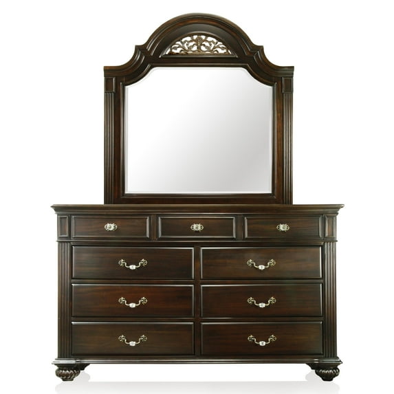 Furniture of America Damos 2-Piece Solid Wood Dresser and Mirror in Dark Walnut