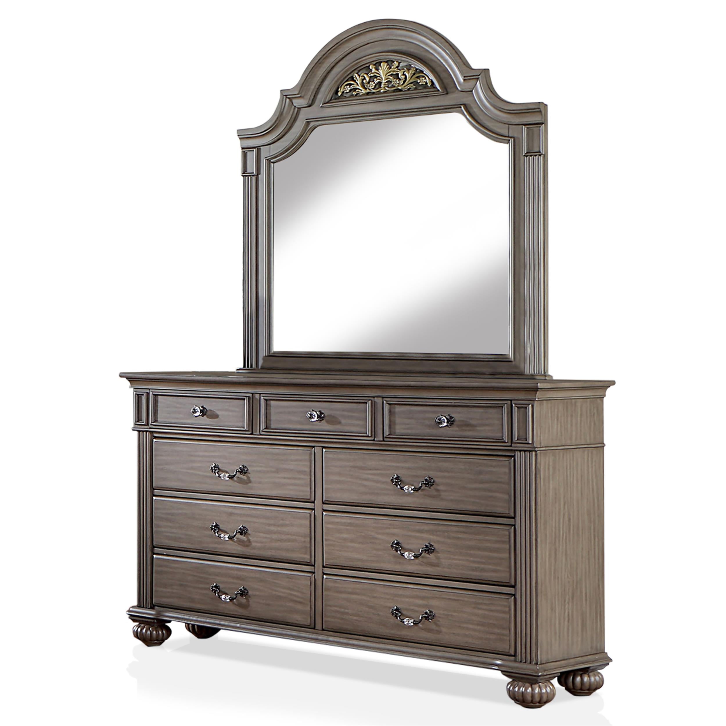 grey dresser with mirror walmart Furniture of America Damos 2-Piece Solid Wood Dresser and Mirror in Gray