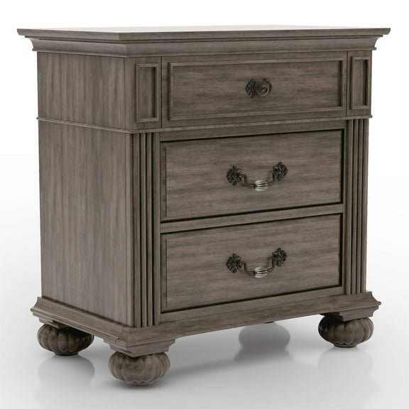 Furniture of America Damos Solid Wood 3-Drawer Nightstand in Gray