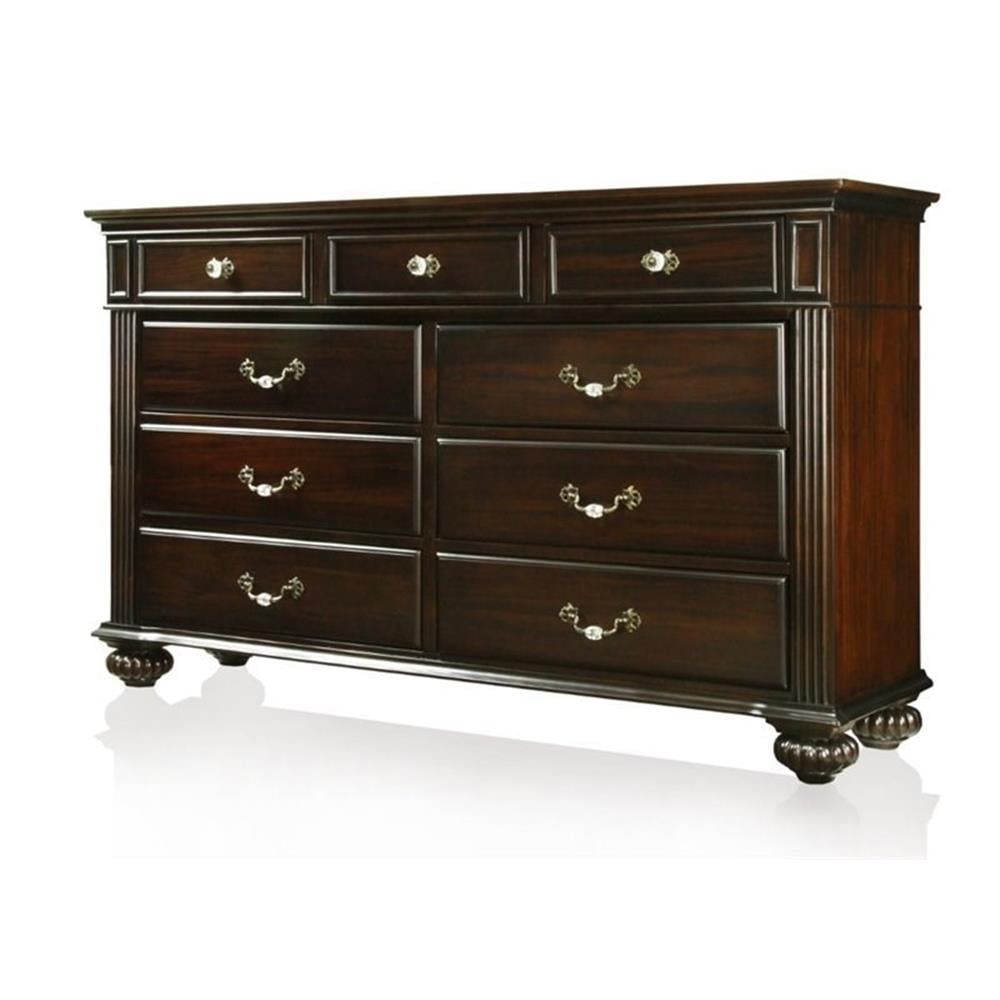 Furniture of America Damos Solid Wood 9-Drawer Dresser in Dark Walnut ...