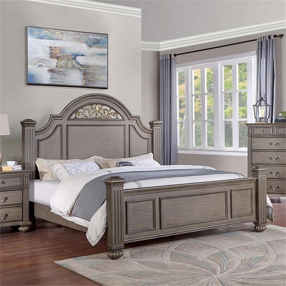 Furniture of America Damos Solid Wood California King Panel Bed in Gray