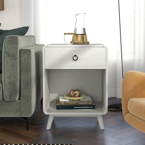 Furniture of America Danon 1-Drawer and 1-Shelf Wood Antique White End Table