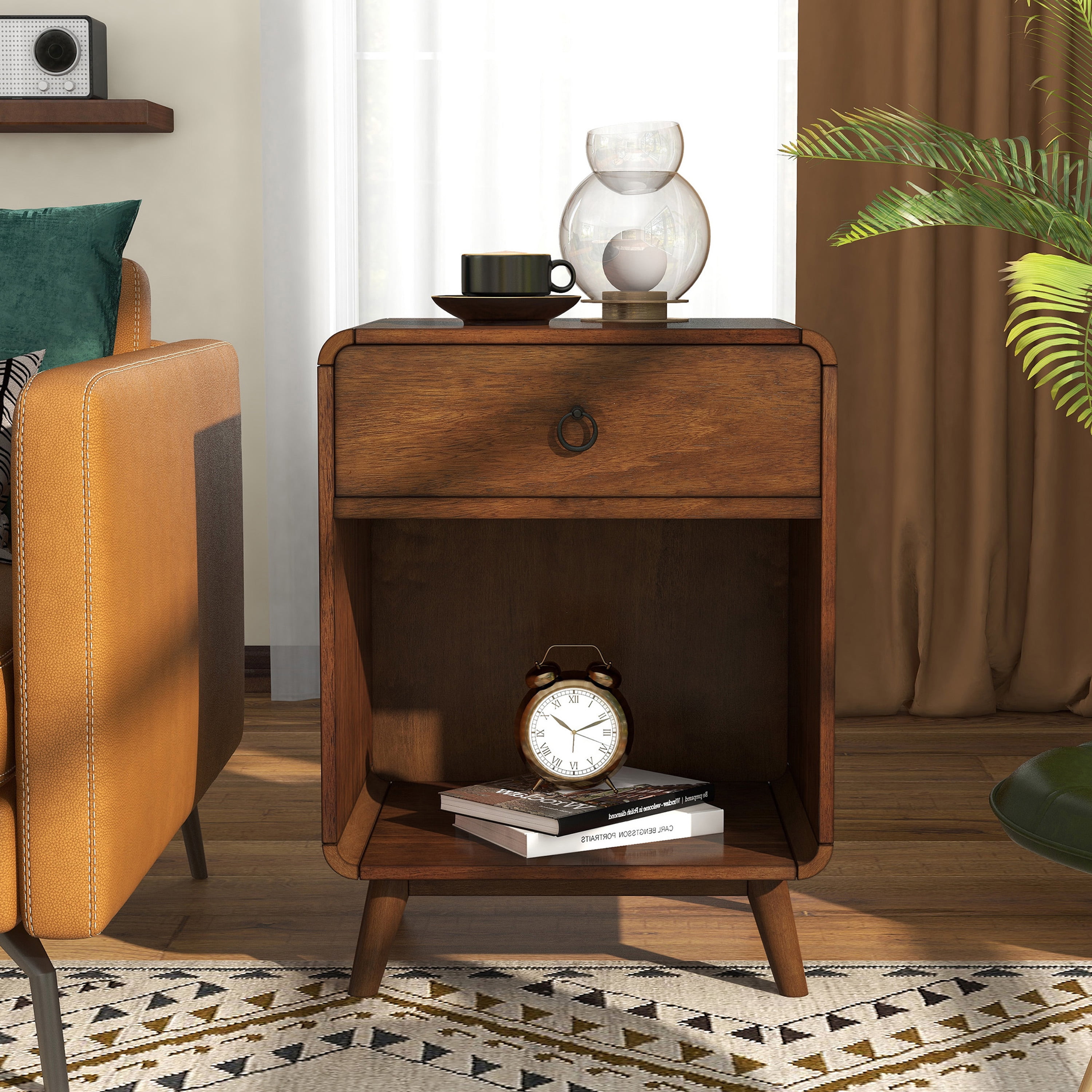 Furniture of America Danon 1-Drawer and 1-Shelf Wood Dark Oak End Table