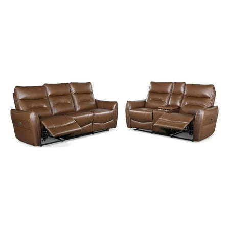 Furniture of America Dansworth 2-Piece Leather Power Sofa Set in Caramel Brown