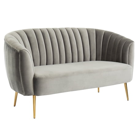 Furniture of America Darque Contemporary 2-Seater Loveseat Sofa in Gray Faux Velvet