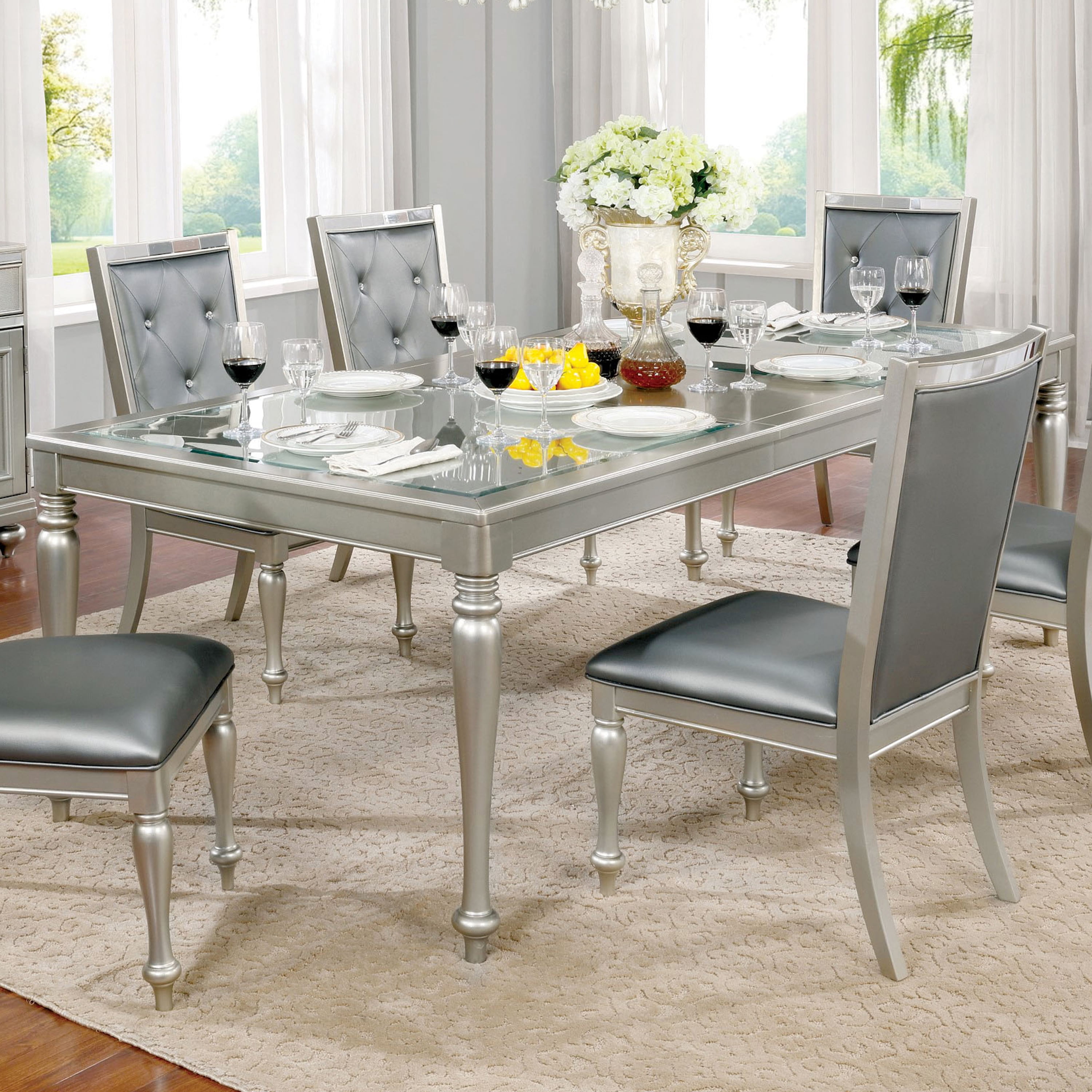 Furniture of america maza cheap contemporary silver counter dining table
