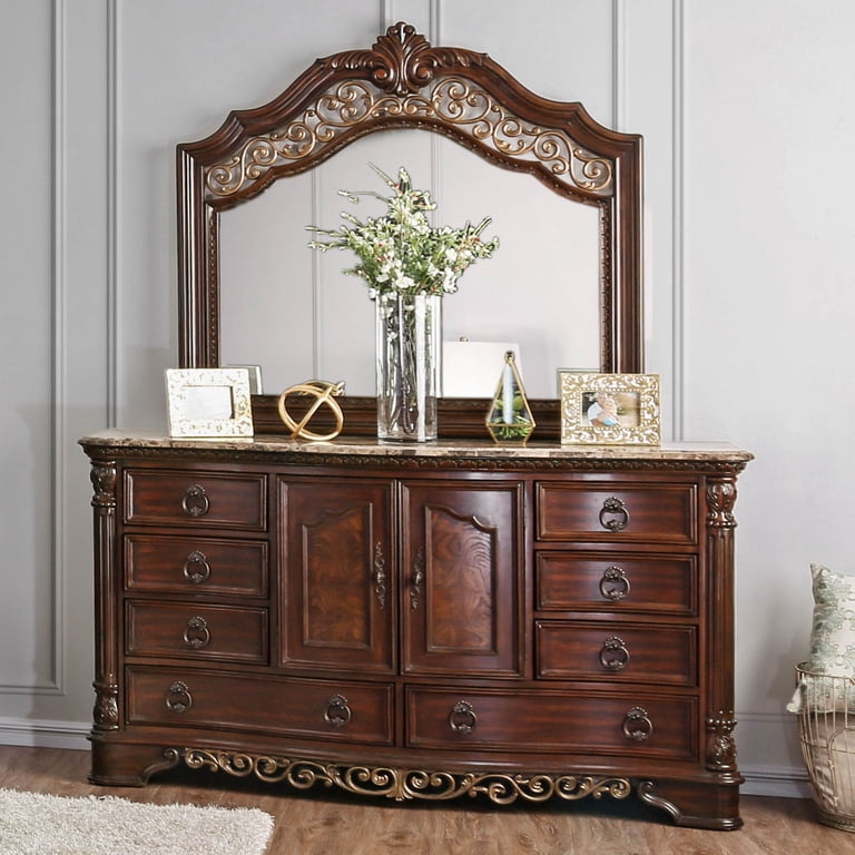 Furniture of America Davidson Dresser & Mirror - Brown Cherry - Walmart.com