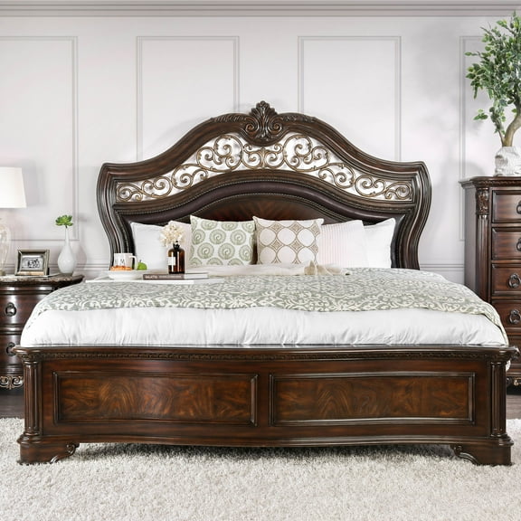 Furniture of America Davidson Wood Panel Bed, California King, Brown Cherry