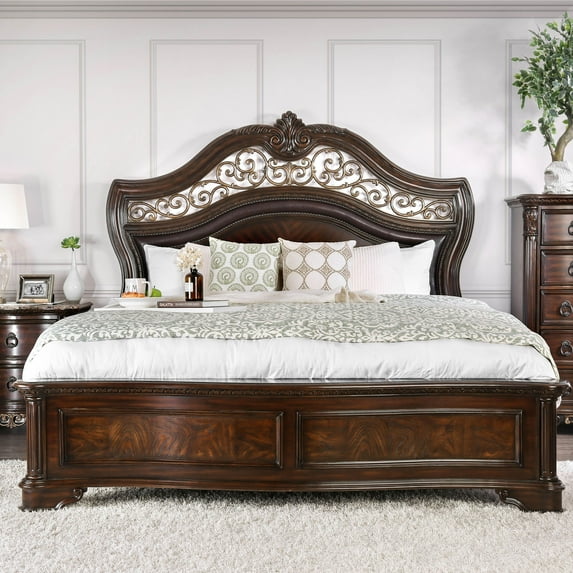 Furniture of America Davidson Wood Panel Bed, California King, Brown Cherry