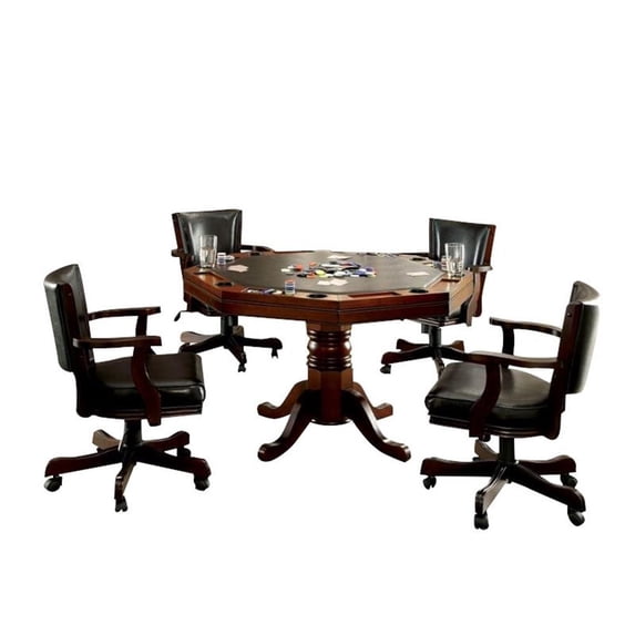 Furniture of America Deaton Traditional Wood 5-Piece Gaming Table Set in Cherry