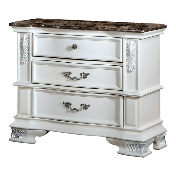 Furniture of America Deber Adult Traditional 3-Drawer Nightstand, Pearl White