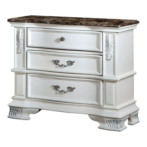 Furniture of America Deber Adult Traditional 3-Drawer Nightstand, Pearl White
