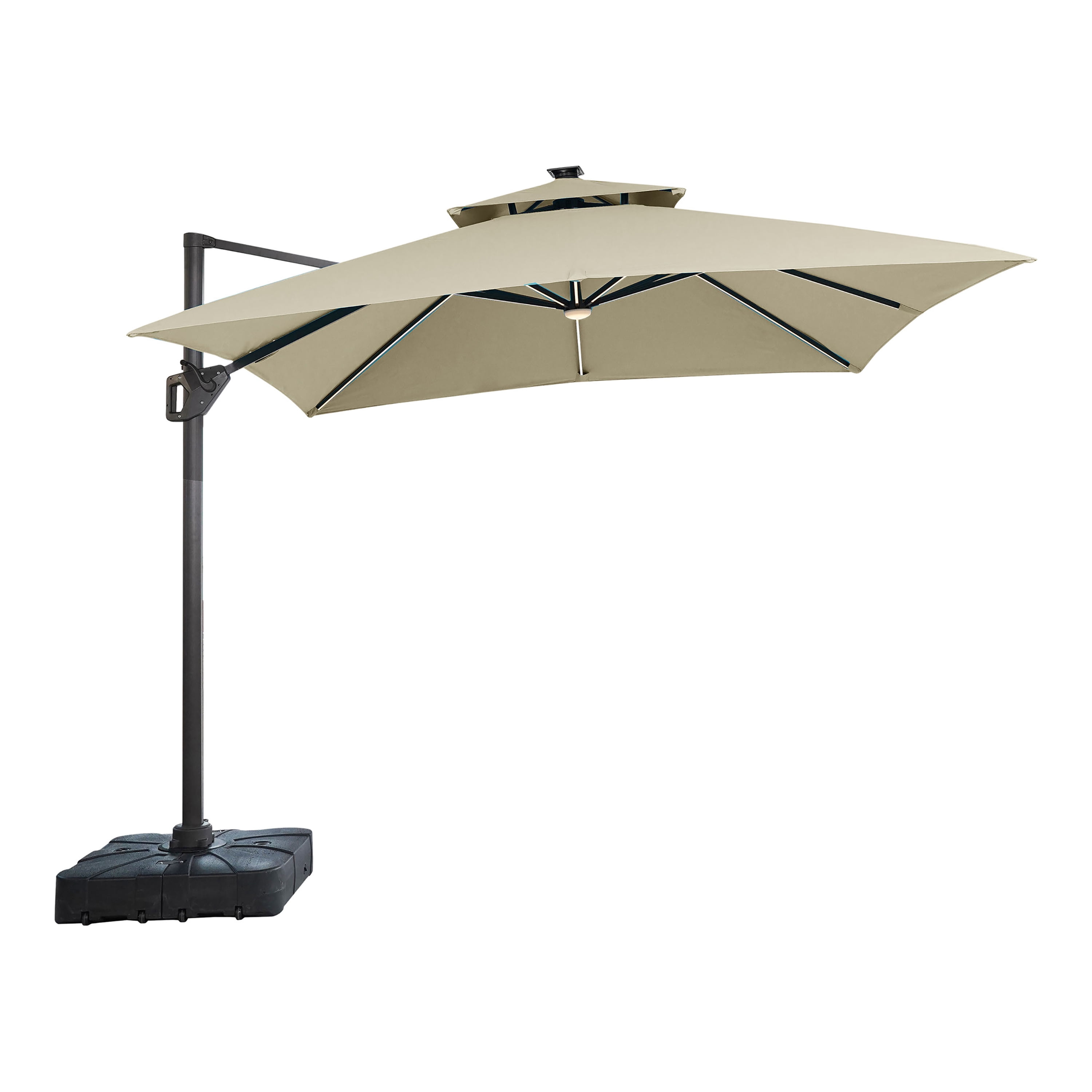 Beige 10' Square Cantilever Umbrella with LED Lights