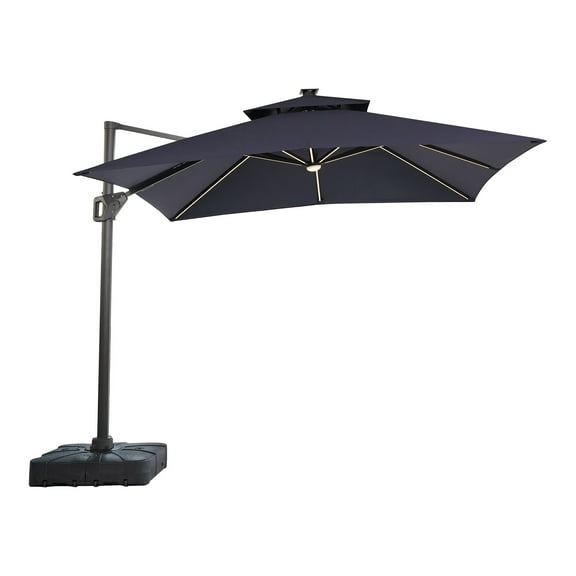 Furniture of America Deno 10' Double Top Square Umbrella with LED, Navy