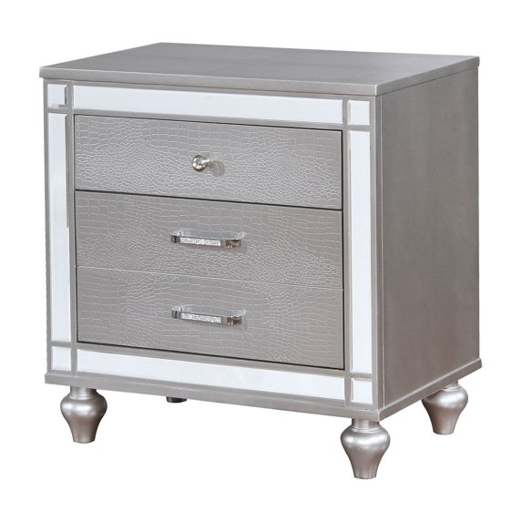 Furniture of America Derc Glam Solid Wood 3-Drawer Nightstand by Silver