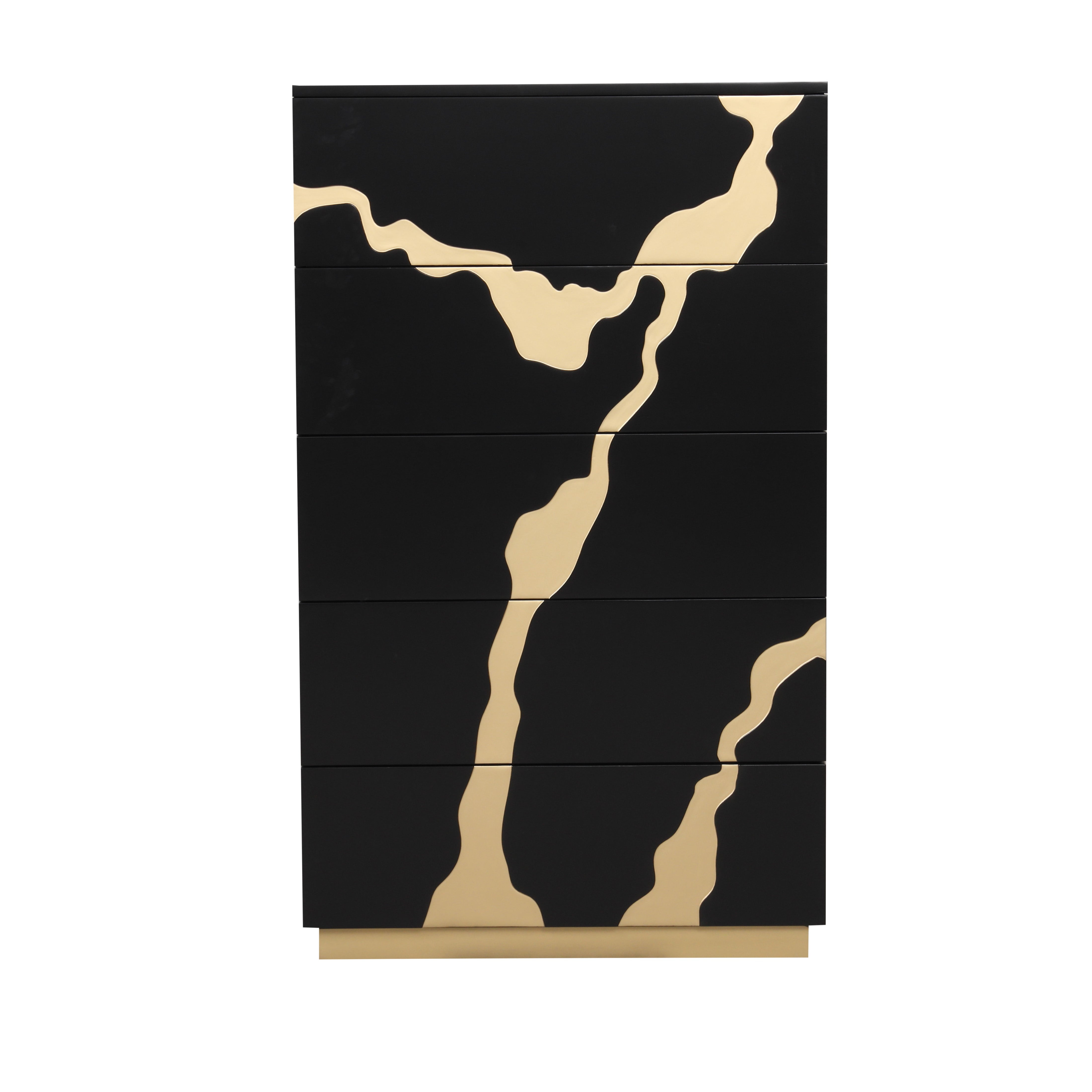 Furniture of America Deverell Adult Modern 5-Drawer Vertical Dresser with Gold Accents, Black