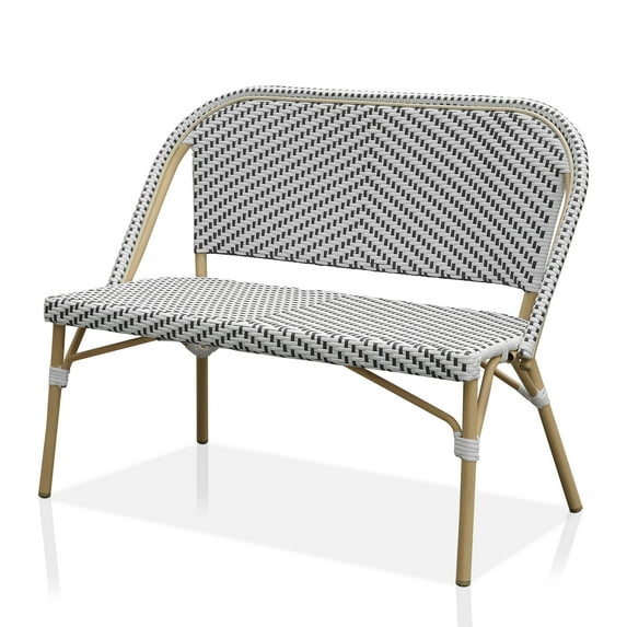 Furniture of America Devey Modern Aluminum Patio Loveseat Bench in Black