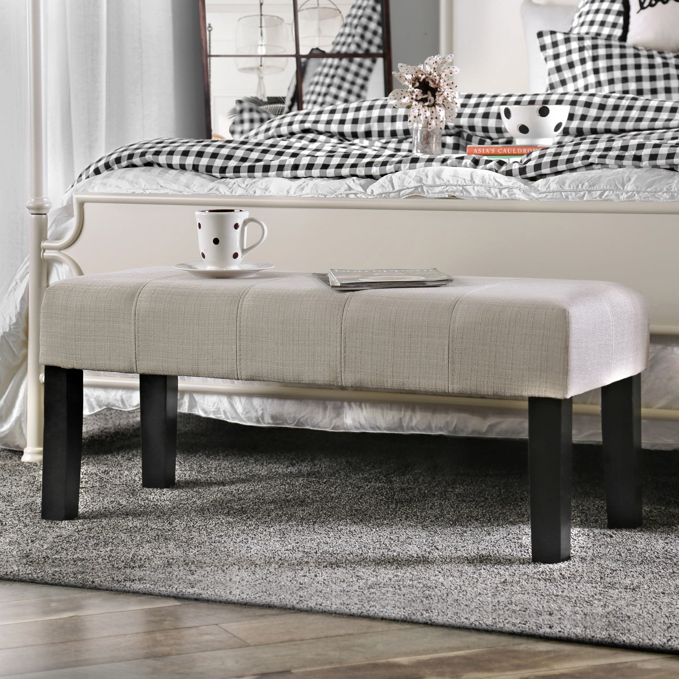 Furniture of America Diani Fabric Upholstered Accent Bench, Ivory