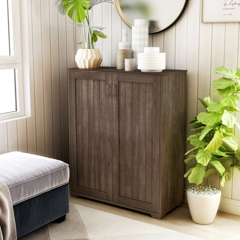 Furniture of America Dilon 2 Door Shoe Cabinet Walnut Oak