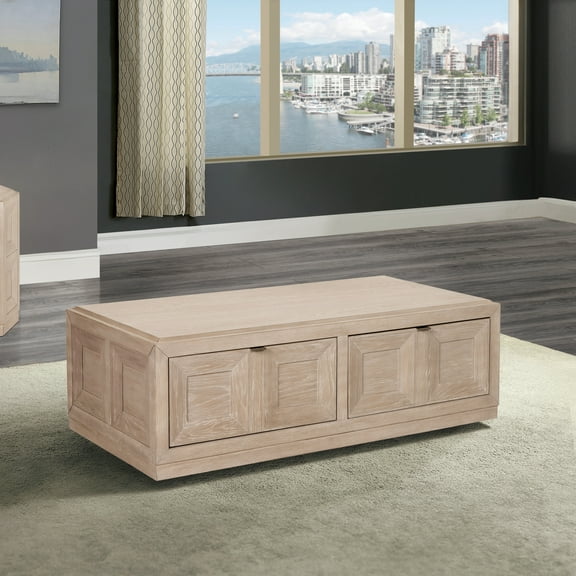 Furniture of America Direx Modern Solid Wood Coffee Table with 2-Drawer and Casters, Natural