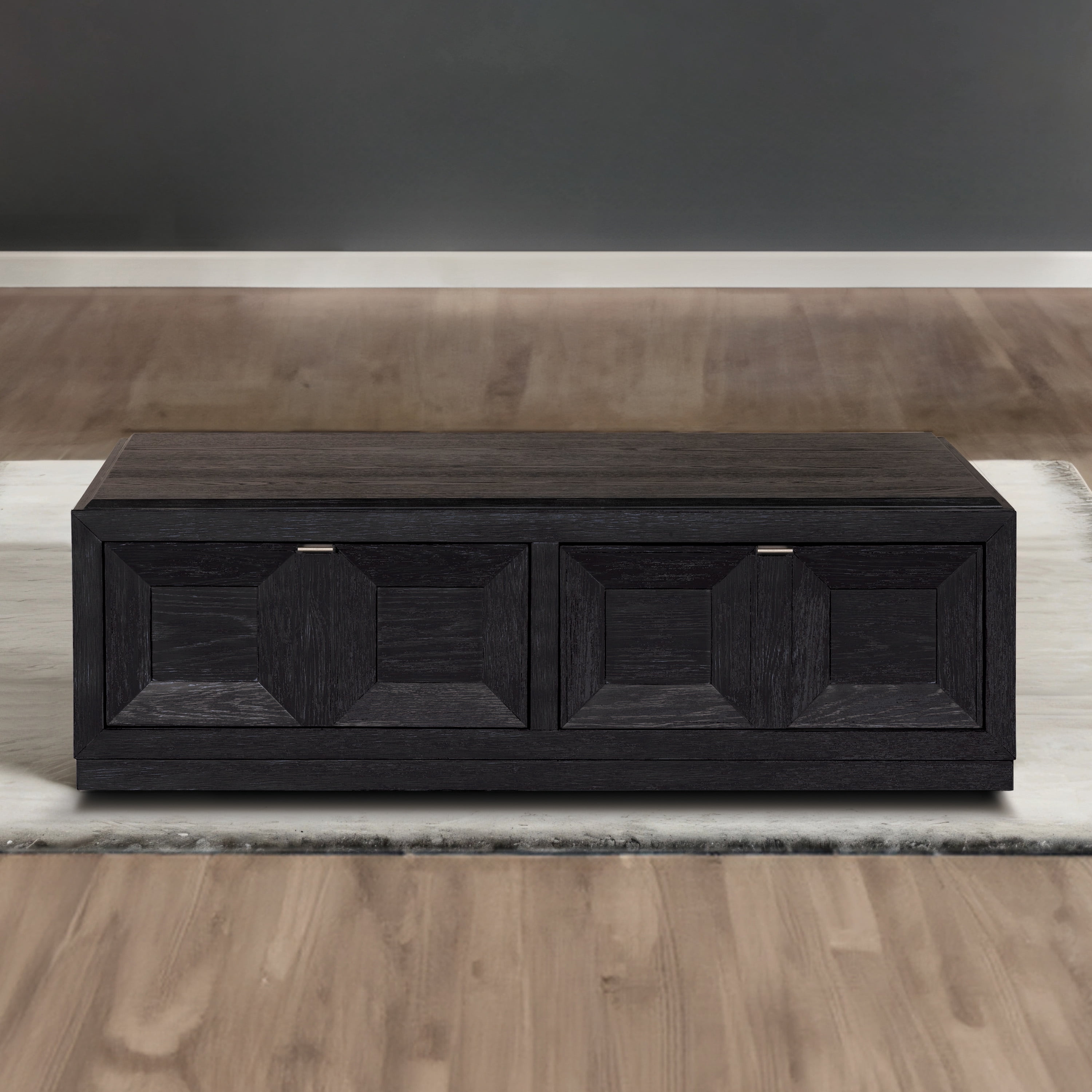 Furniture of America Direx Modern Solid Wood Coffee Table with 2-Drawer and Casters, Weathered Black