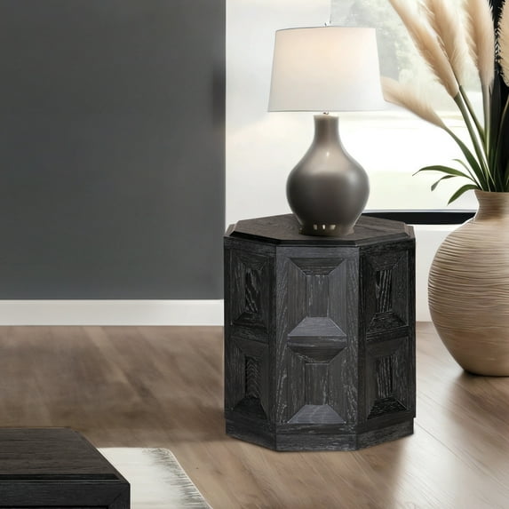 Furniture of America Direx Modern Solid Wood Octagon End Table, Weathered Black