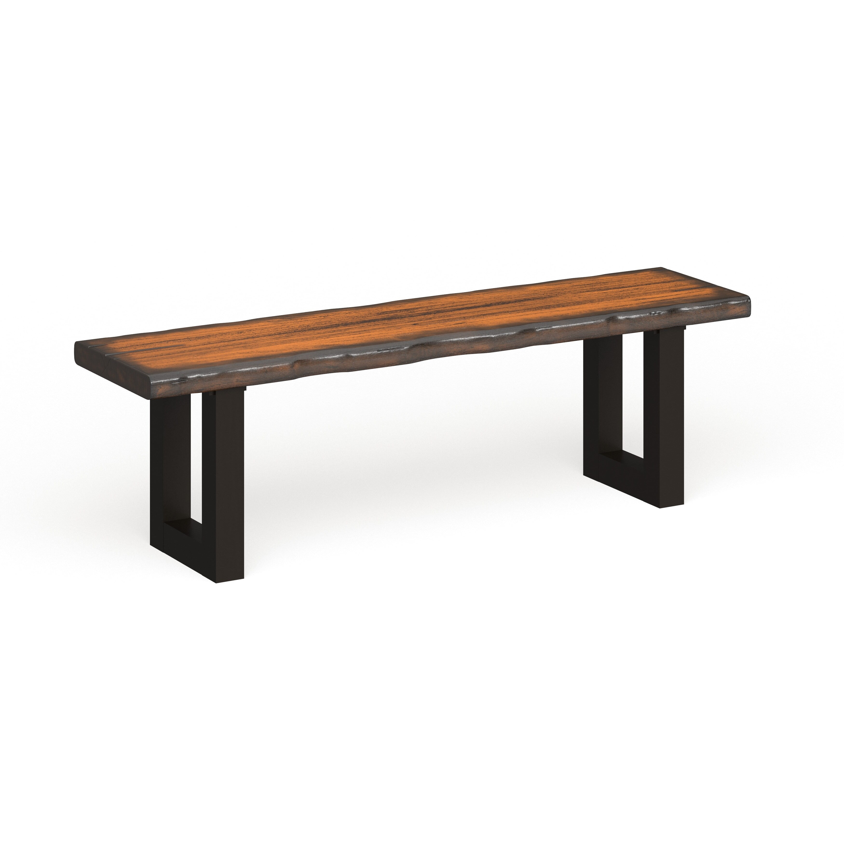 Rustic Tobacco Oak and Black Solid Wood Dining Bench