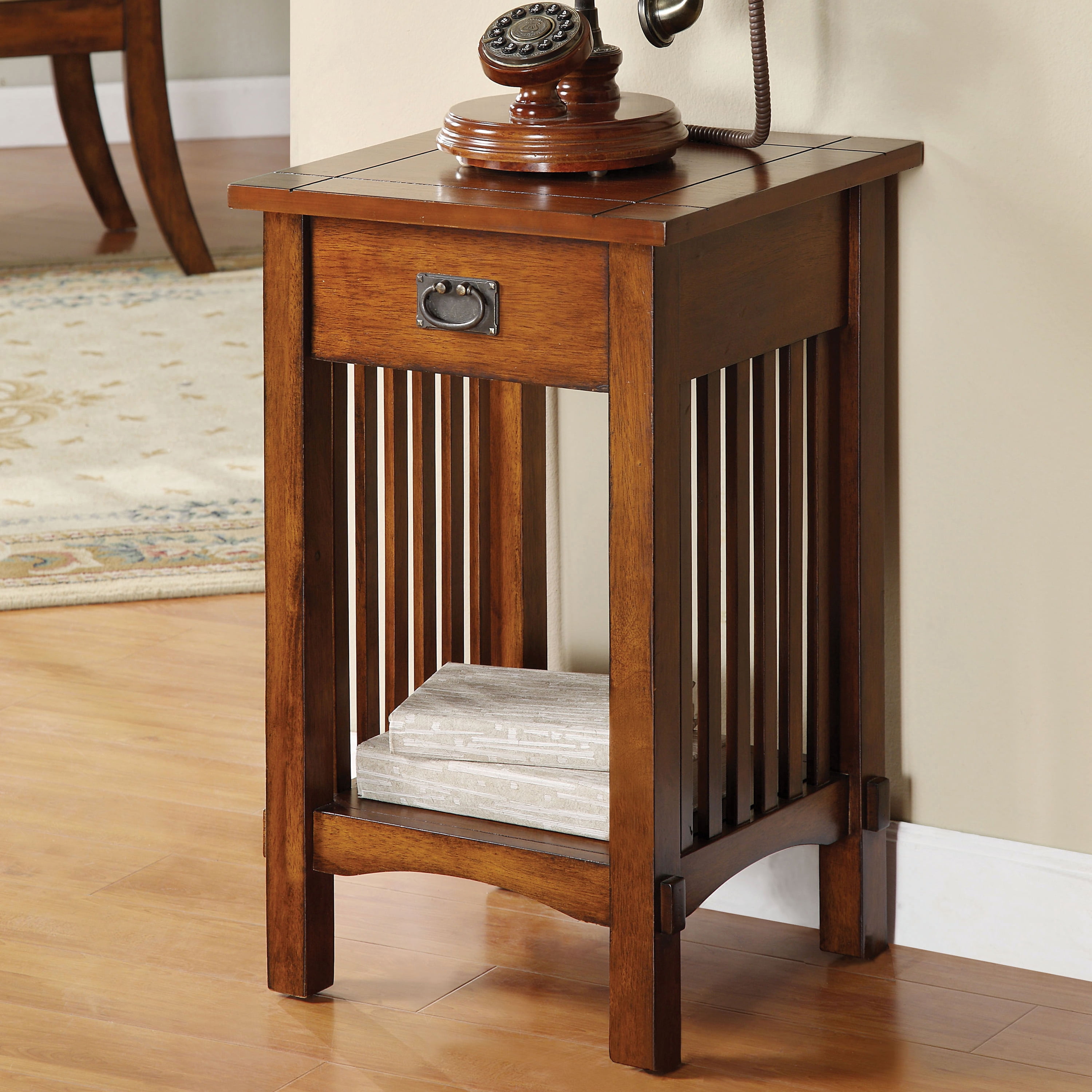 Furniture of America Doe 1-Drawer and 1-Shelf Wood Antique Oak End Table