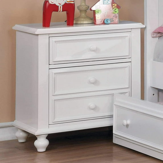 Furniture of America Dole Traditional Solid Wood 3-Drawer Youth Nightstand but White Painted, Wood Finish